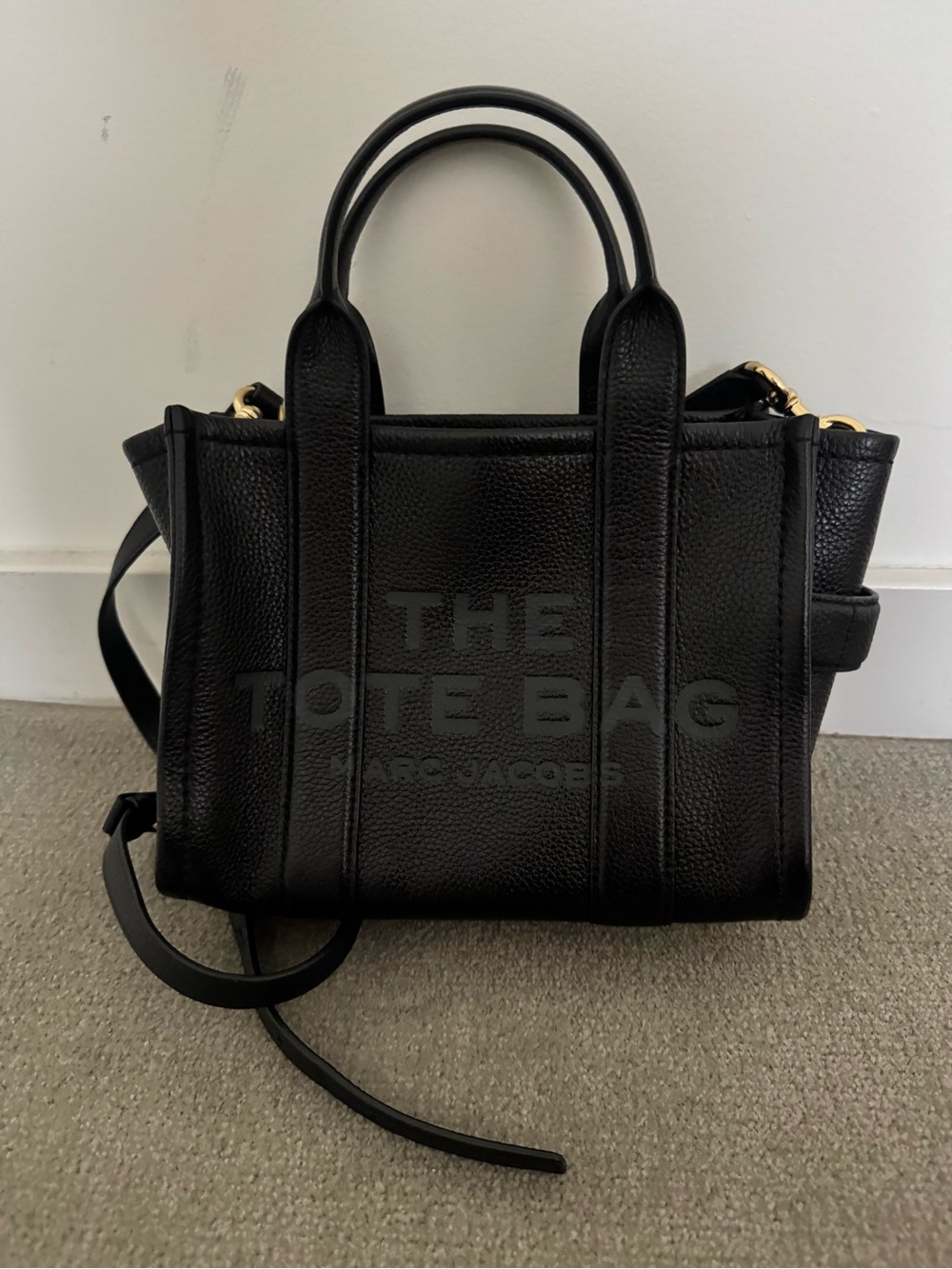Marc Jacobs Black Leather Tote Bag with Top Handles